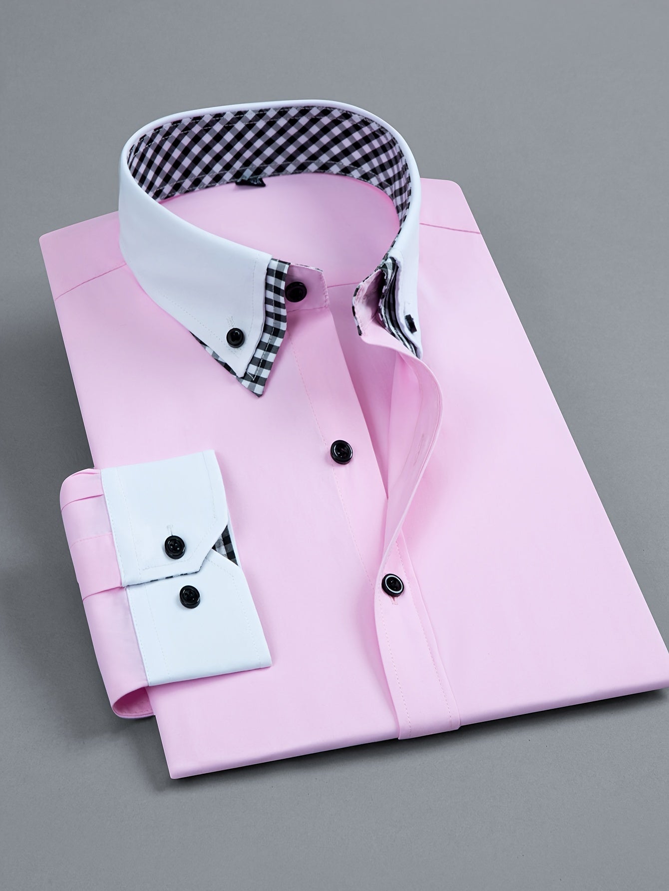 Chic Spring/Fall Men's Casual Shirt - Contrast Collar, Color Block, Long Sleeve, Easy Care, Perfect for Weekend